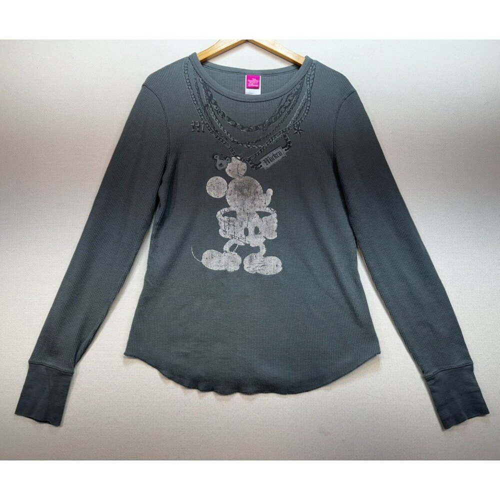 Disney Mickey Juniors Shirt  Waffle Weave Graphic Stretch Size XXL Gray